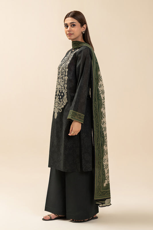 3 PIECE EMBROIDERED LAWN SUIT-BLACK FLINT (UNSTITCHED)