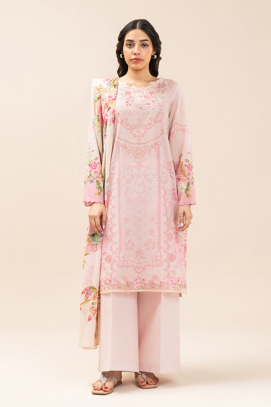 3 PIECE EMBROIDERED LAWN SUIT-ROSE MIST (UNSTITCHED)