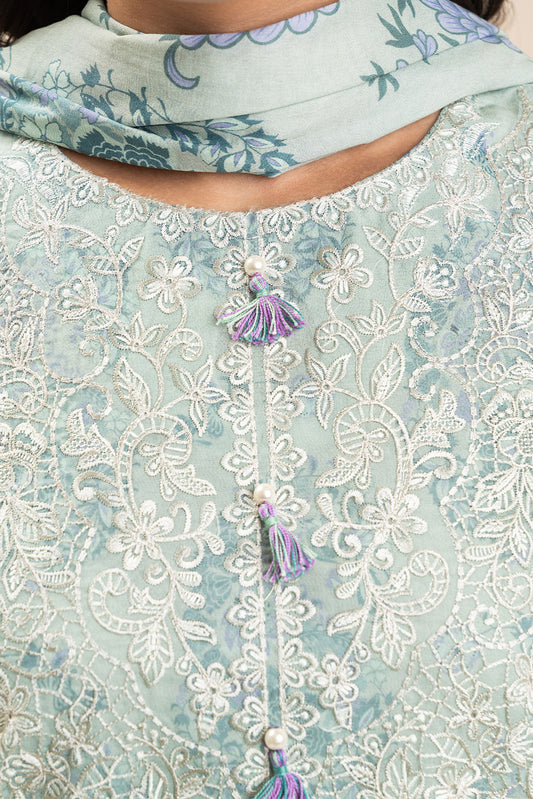 3 PIECE EMBROIDERED LAWN SUIT-HAZE ICE (UNSTITCHED)