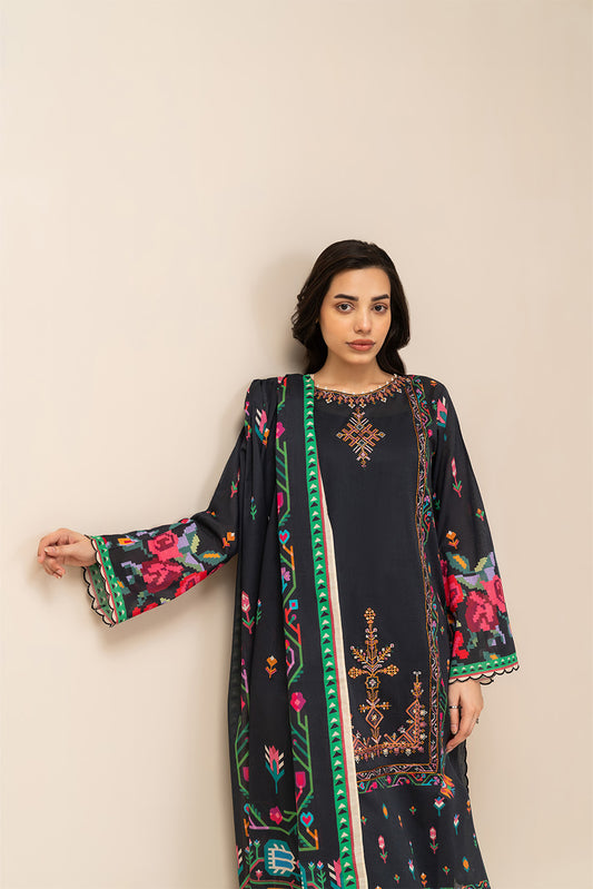 3 PIECE EMBROIDERED LAWN SUIT-BLACK OPULENCE (UNSTITCHED)