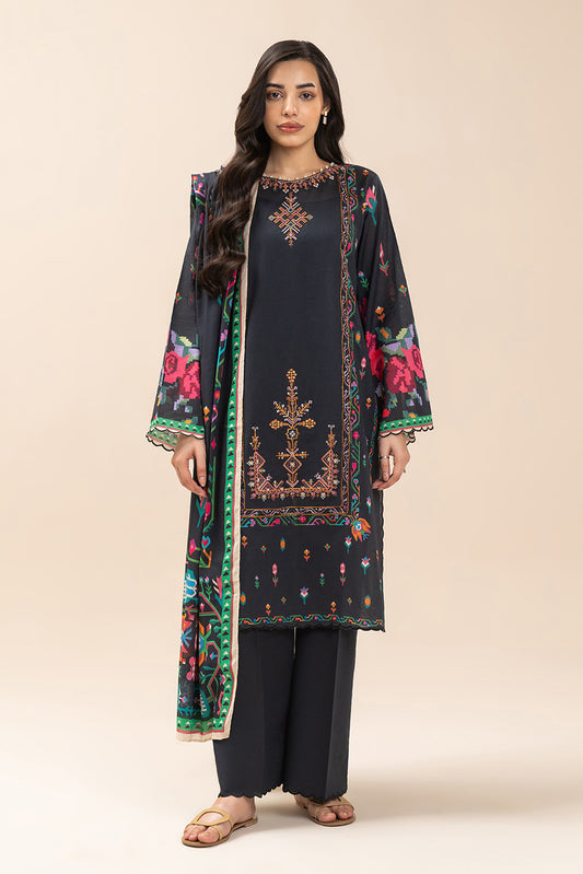 3 PIECE EMBROIDERED LAWN SUIT-BLACK OPULENCE (UNSTITCHED)