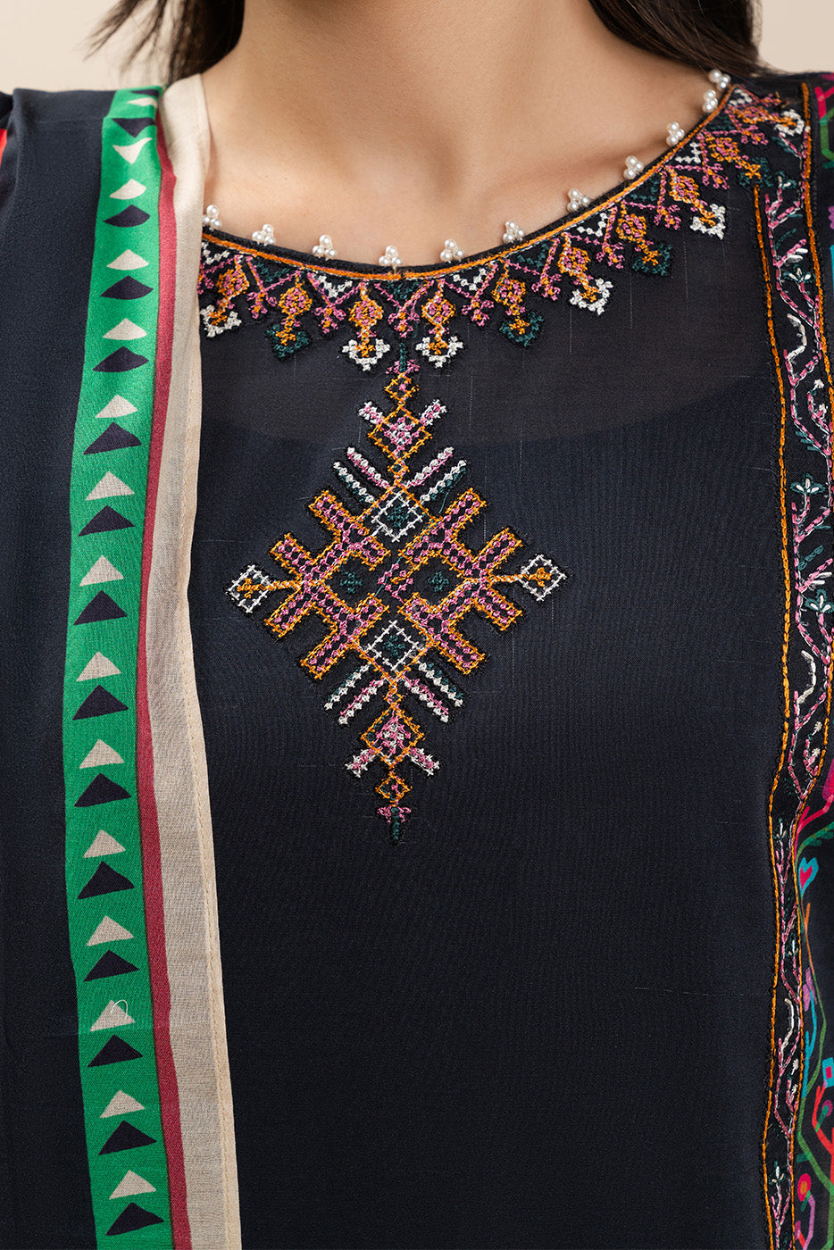 3 PIECE EMBROIDERED LAWN SUIT-BLACK OPULENCE (UNSTITCHED)