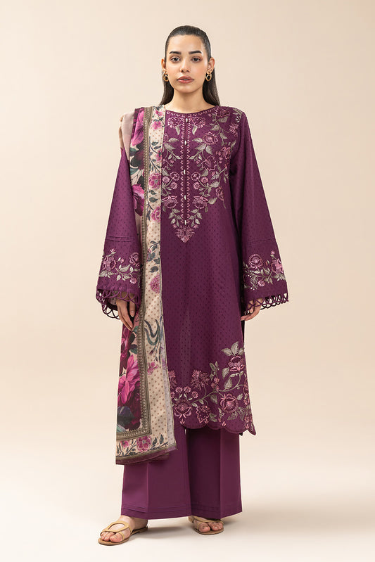 3 PIECE EMBROIDERED SELF JACQUARD SUIT-BERRY BLOSSOM (UNSTITCHED)