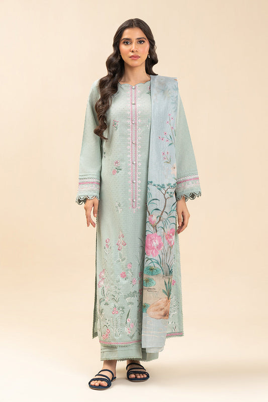 3 PIECE EMBROIDERED SELF JACQUARD SUIT-MINT GROVE (UNSTITCHED)