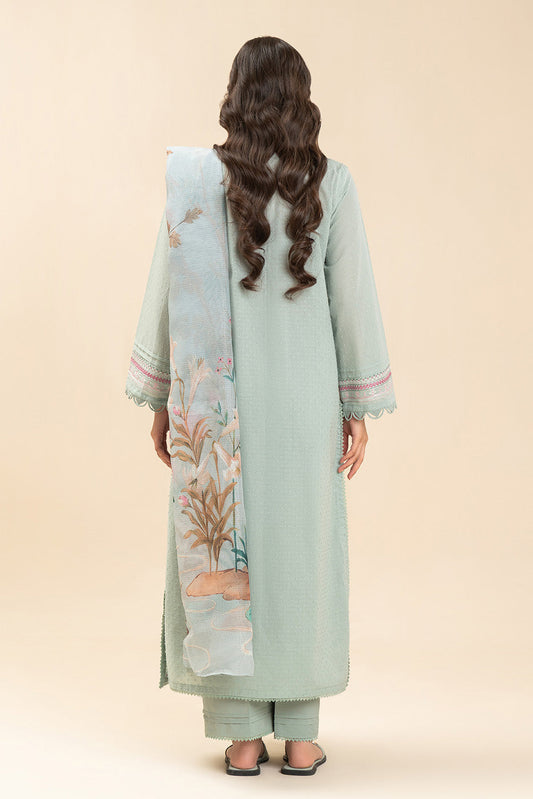 3 PIECE EMBROIDERED SELF JACQUARD SUIT-MINT GROVE (UNSTITCHED)