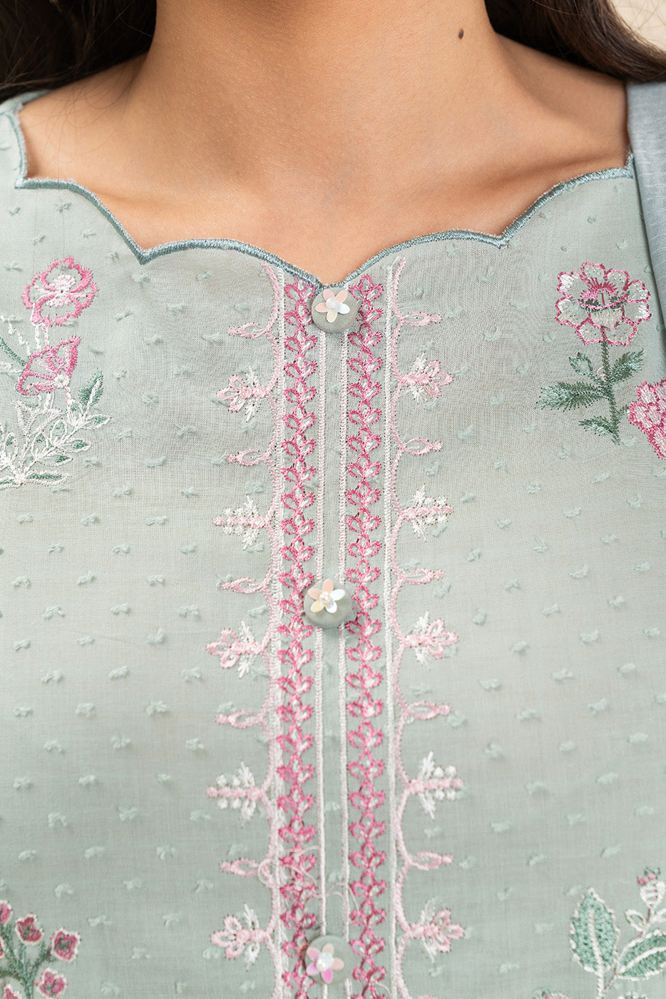 3 PIECE EMBROIDERED SELF JACQUARD SUIT-MINT GROVE (UNSTITCHED)