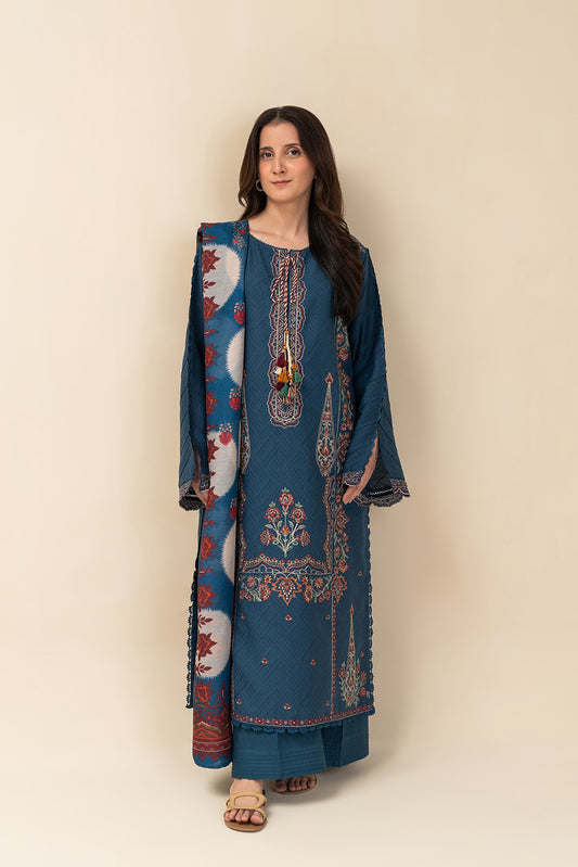 3 PIECE EMBROIDERED SELF JACQUARD SUIT-INDIGO HAZE (UNSTITCHED)