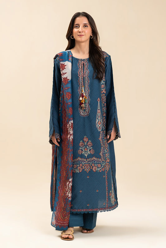 3 PIECE EMBROIDERED SELF JACQUARD SUIT-INDIGO HAZE (UNSTITCHED)