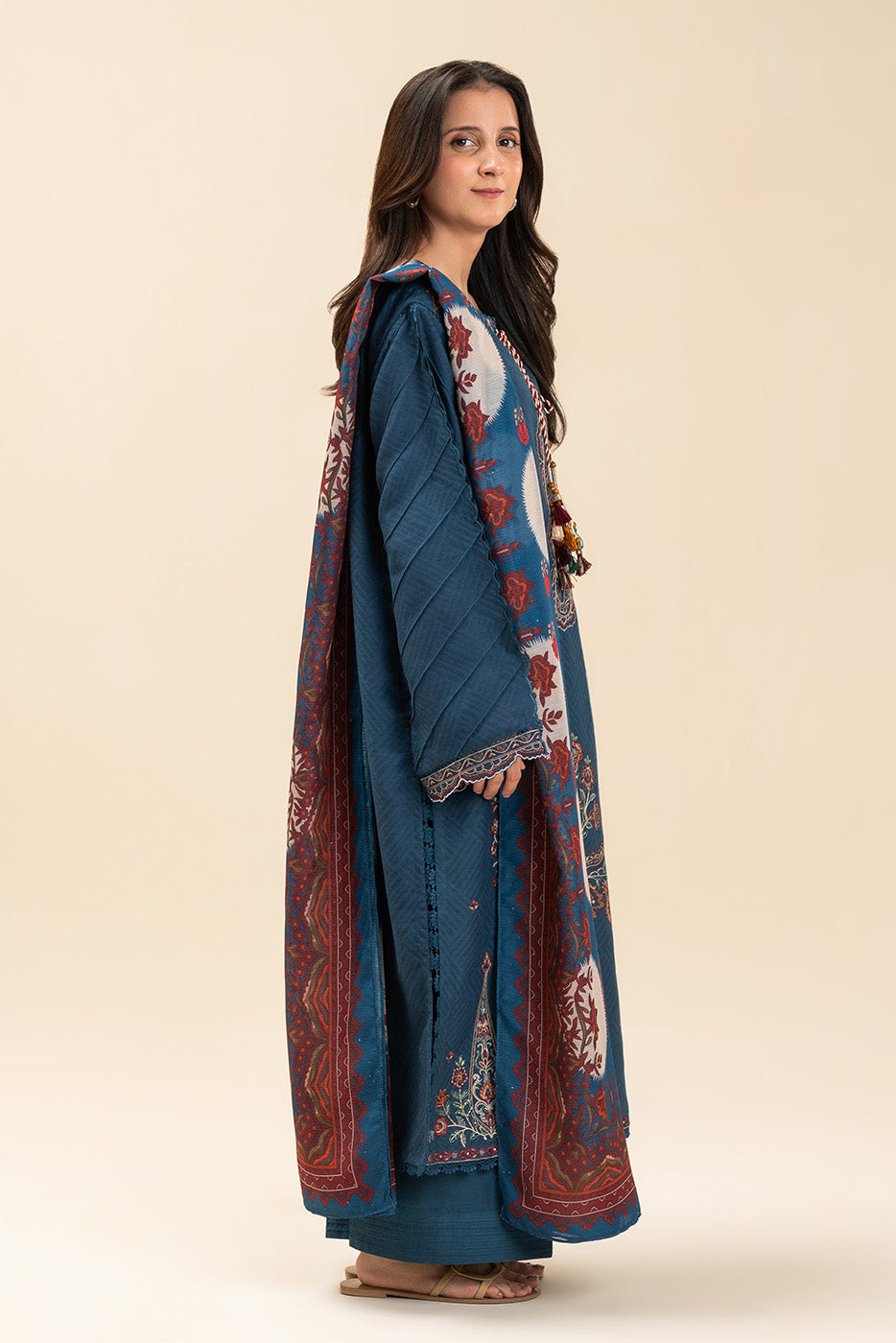 3 PIECE EMBROIDERED SELF JACQUARD SUIT-INDIGO HAZE (UNSTITCHED)