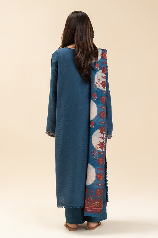 3 PIECE EMBROIDERED SELF JACQUARD SUIT-INDIGO HAZE (UNSTITCHED)