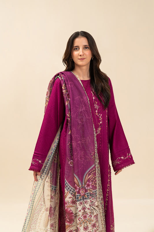 3 PIECE EMBROIDERED SELF JACQUARD SUIT-PLUM ORCHESTRA (UNSTITCHED)