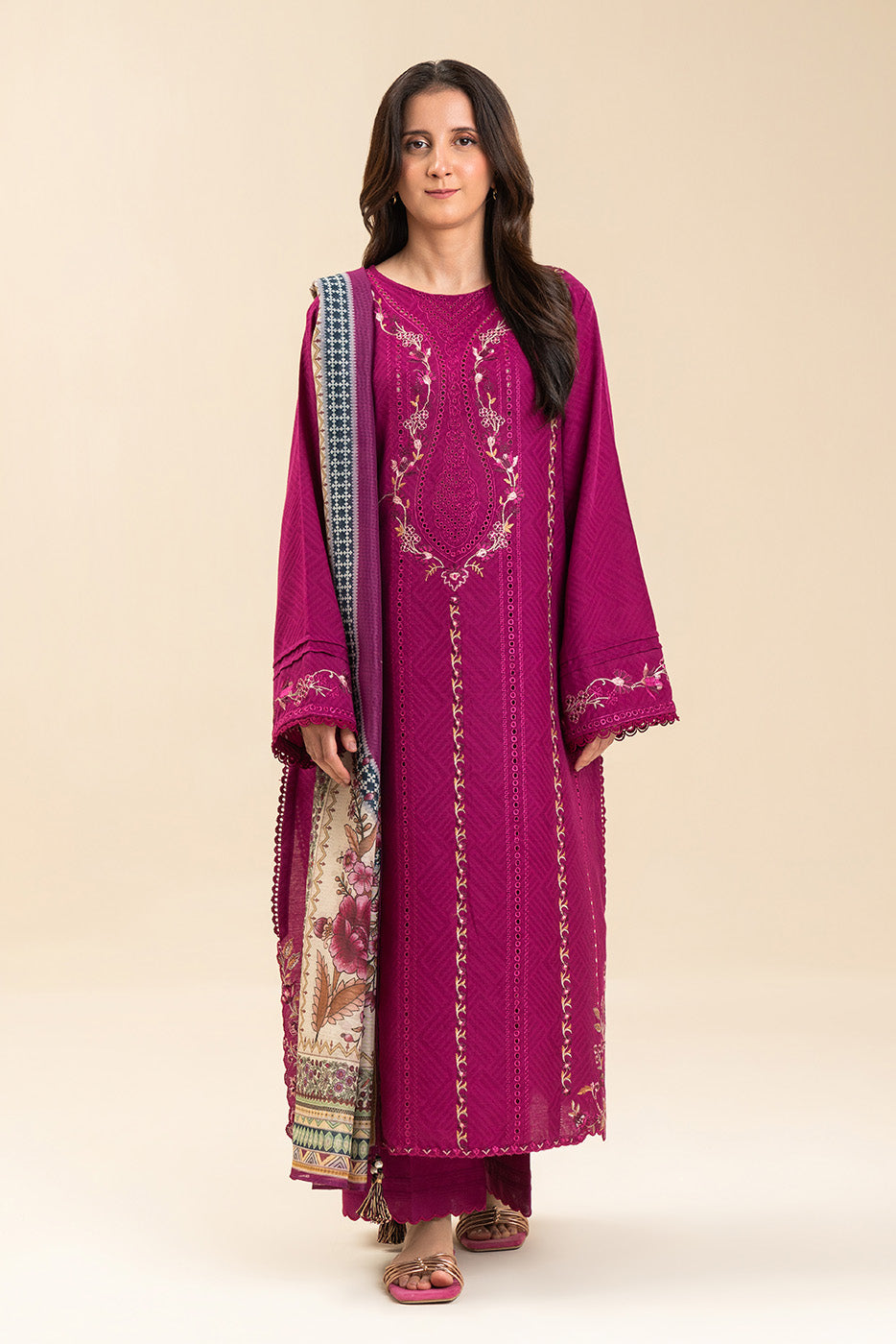 3 PIECE EMBROIDERED SELF JACQUARD SUIT-PLUM ORCHESTRA (UNSTITCHED)