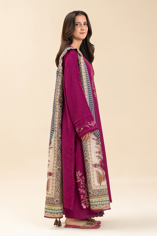 3 PIECE EMBROIDERED SELF JACQUARD SUIT-PLUM ORCHESTRA (UNSTITCHED)