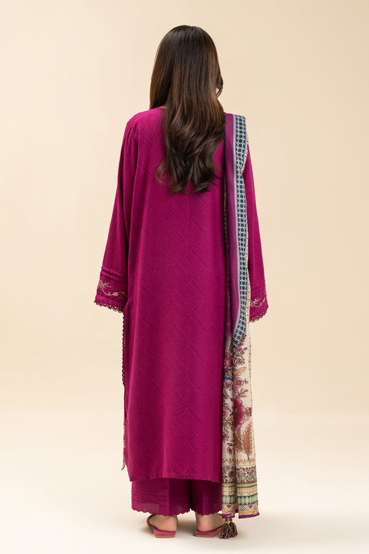 3 PIECE EMBROIDERED SELF JACQUARD SUIT-PLUM ORCHESTRA (UNSTITCHED)