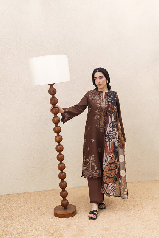 3 PIECE EMBROIDERED SELF JACQUARD  SUIT-AUTUMN EARTH (UNSTITCHED)