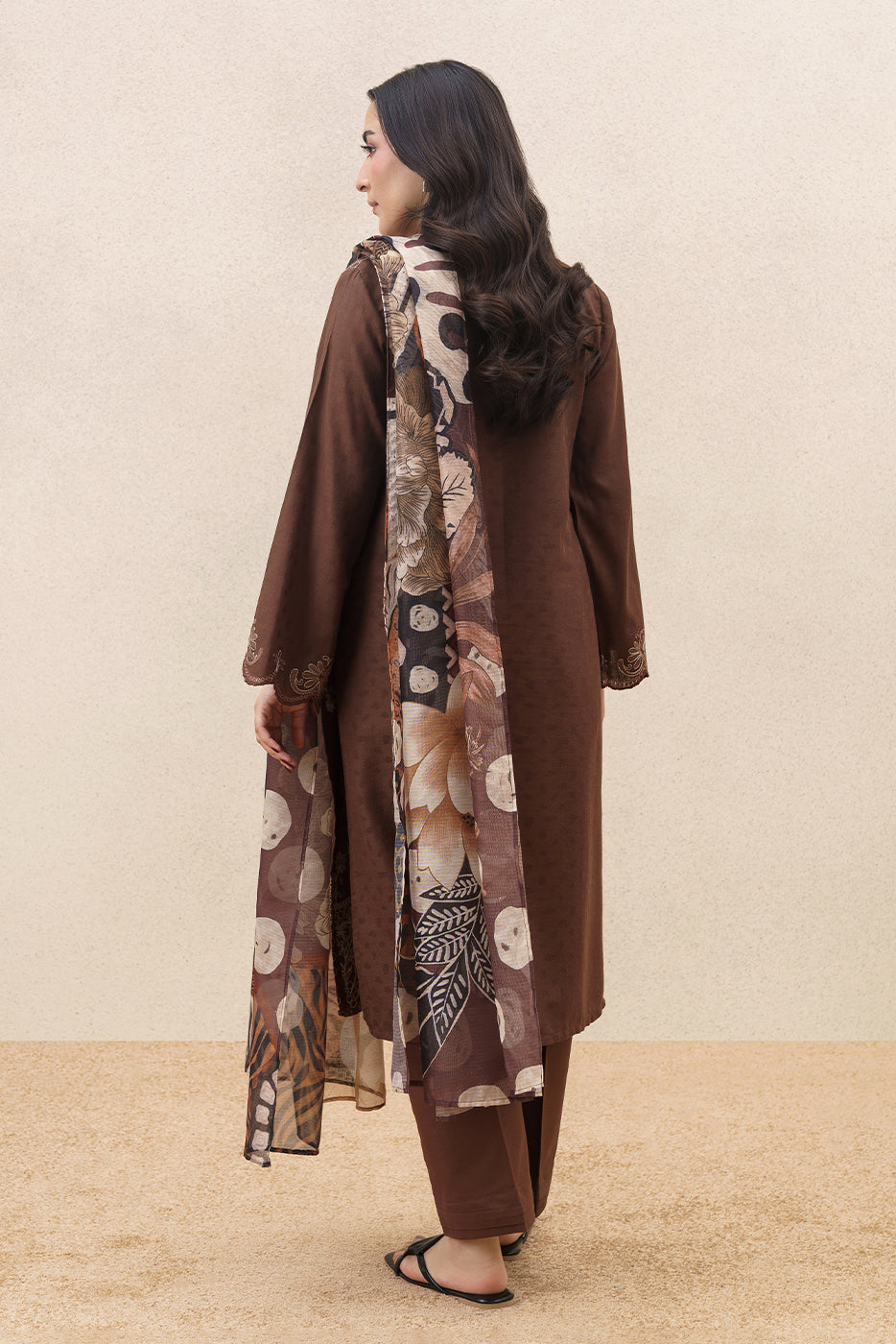 3 PIECE EMBROIDERED SELF JACQUARD  SUIT-AUTUMN EARTH (UNSTITCHED)