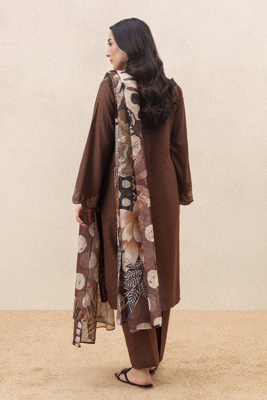 3 PIECE EMBROIDERED SELF JACQUARD  SUIT-AUTUMN EARTH (UNSTITCHED)