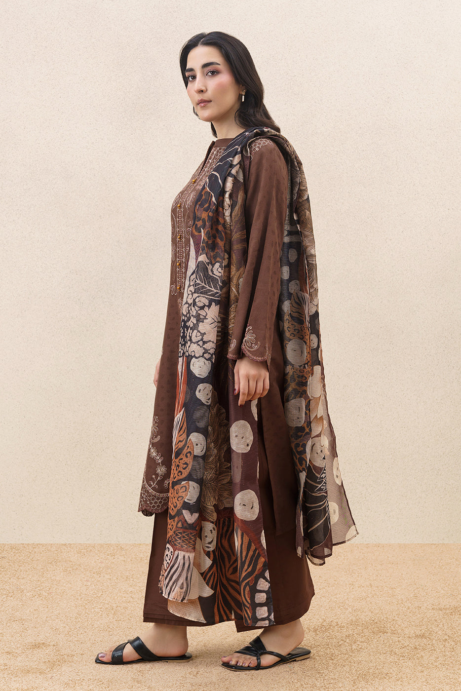 3 PIECE EMBROIDERED SELF JACQUARD  SUIT-AUTUMN EARTH (UNSTITCHED)