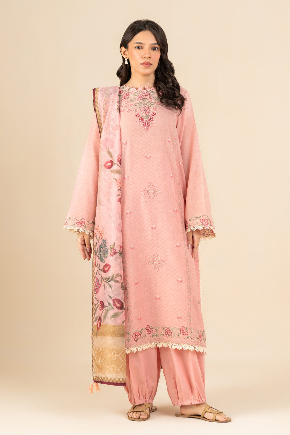 3 PIECE EMBROIDERED SELF JACQUARD SUIT-ALLURING FLORET (UNSTITCHED)