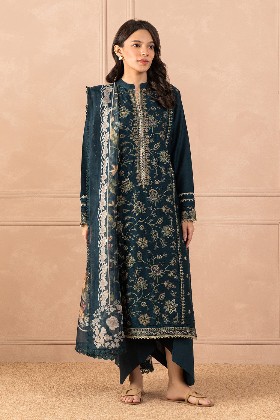 3 PIECE EMBROIDERED SELF JACQUARD SUIT-CEDAR FLORA (UNSTITCHED)