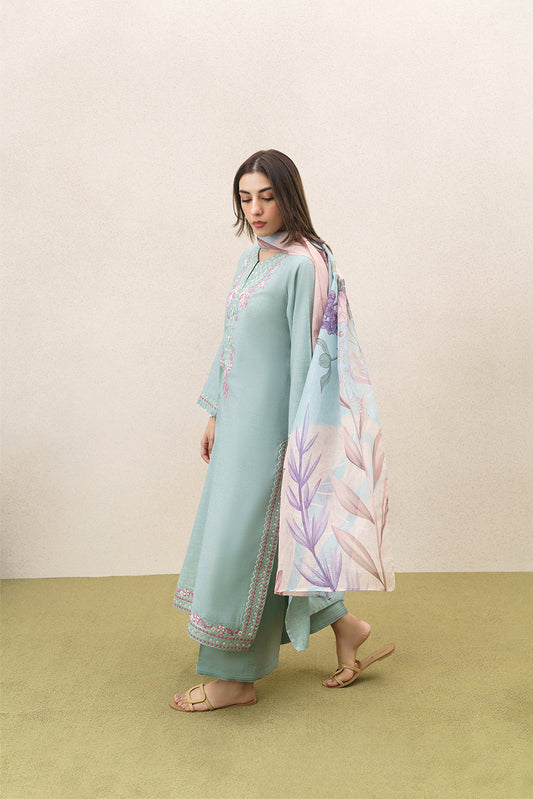 3 PIECE EMBROIDERED SELF JACQUARD  SUIT-CERULEAN RESORT (UNSTITCHED)