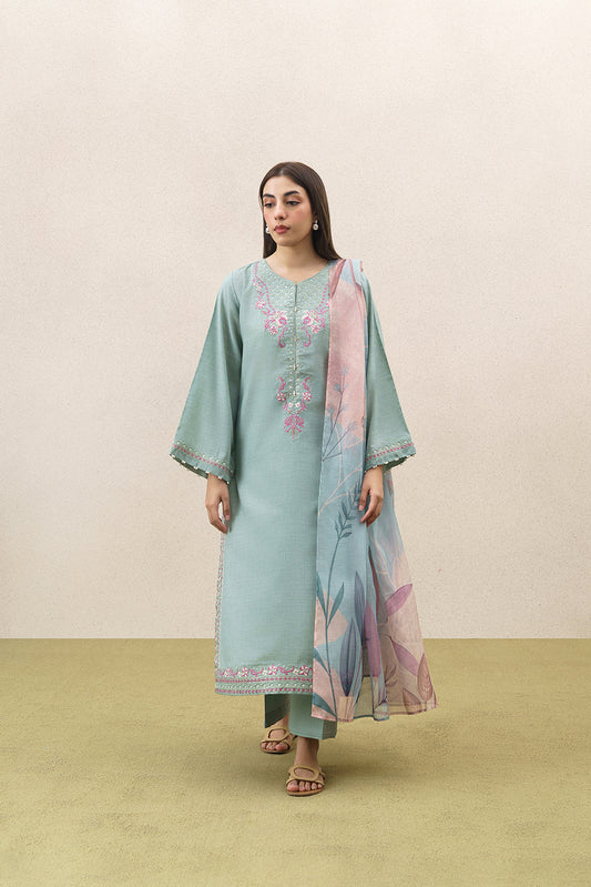 3 PIECE EMBROIDERED SELF JACQUARD  SUIT-CERULEAN RESORT (UNSTITCHED)