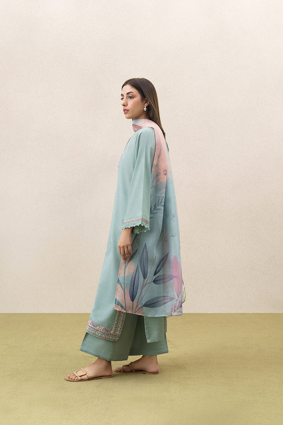 3 PIECE EMBROIDERED SELF JACQUARD  SUIT-CERULEAN RESORT (UNSTITCHED)
