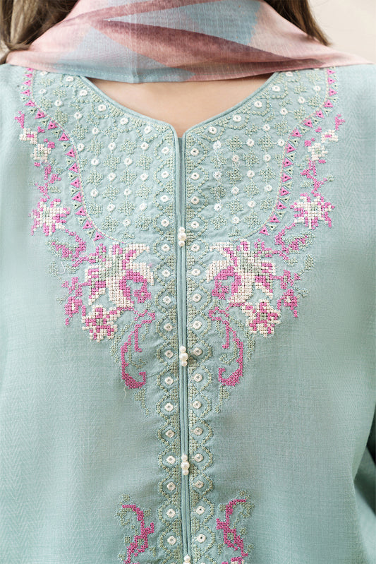 3 PIECE EMBROIDERED SELF JACQUARD  SUIT-CERULEAN RESORT (UNSTITCHED)