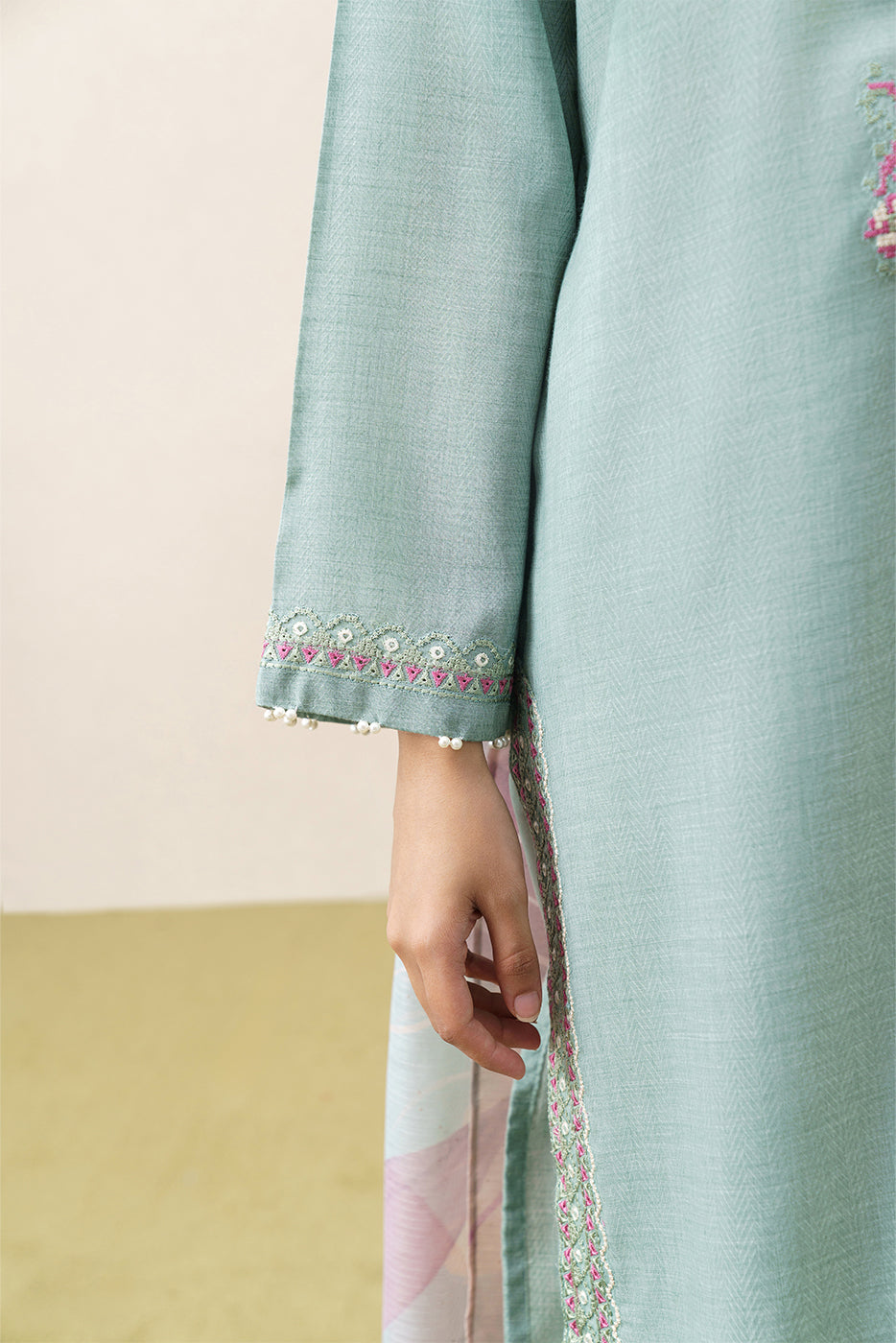 3 PIECE EMBROIDERED SELF JACQUARD  SUIT-CERULEAN RESORT (UNSTITCHED)