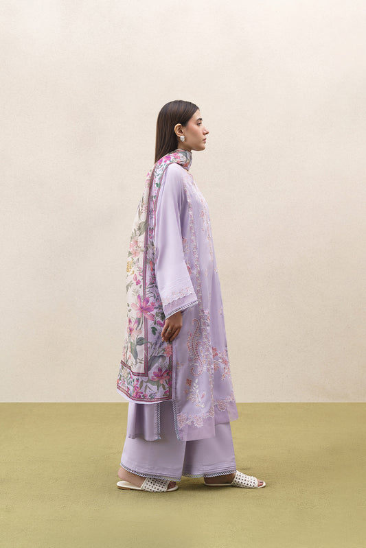 3 PIECE EMBROIDERED SELF JACQUARD SUIT-WISTERIA WHISPER (UNSTITCHED)