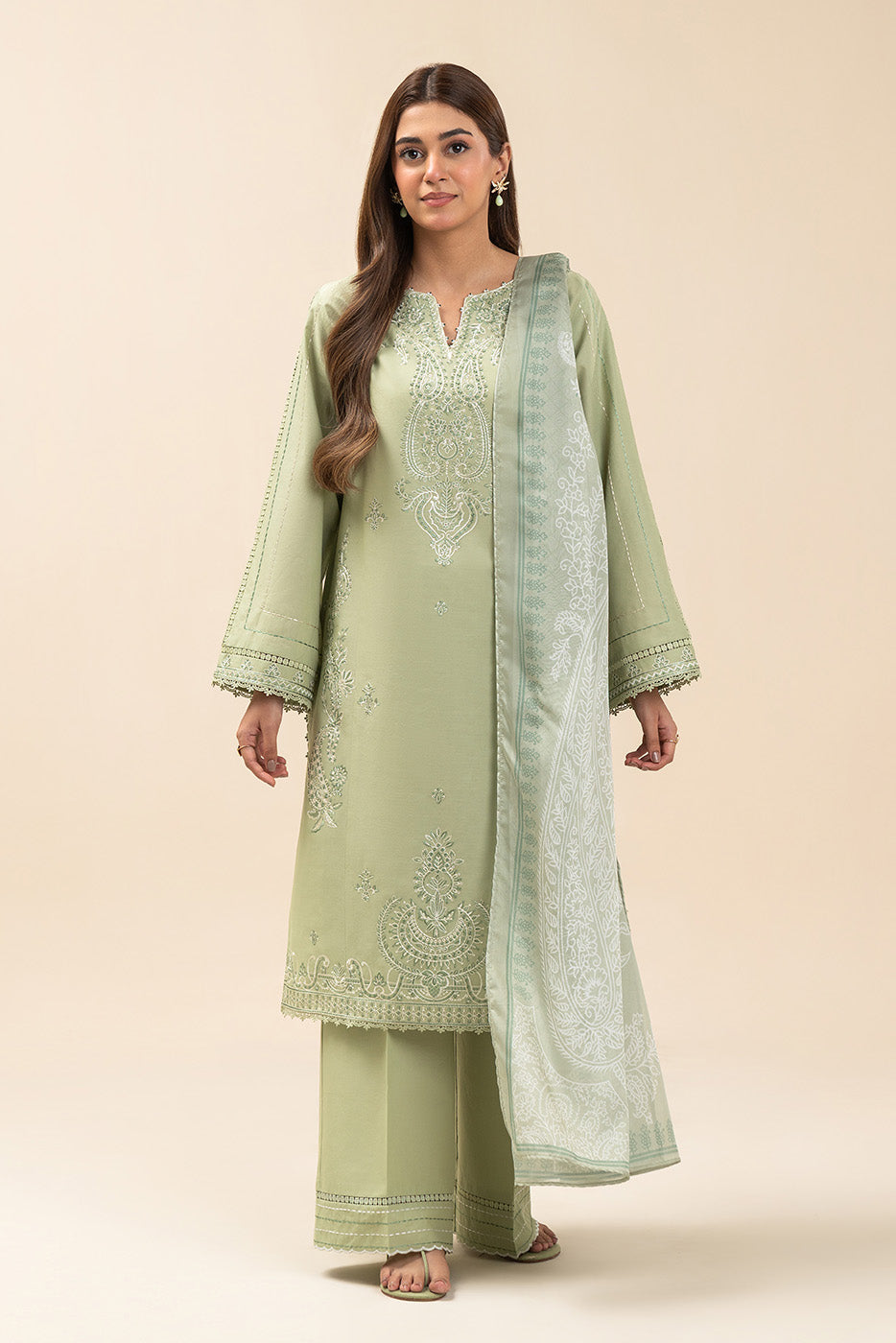 3 PIECE EMBROIDERED LAWN SUIT-GREEN SMOKE (UNSTITCHED)