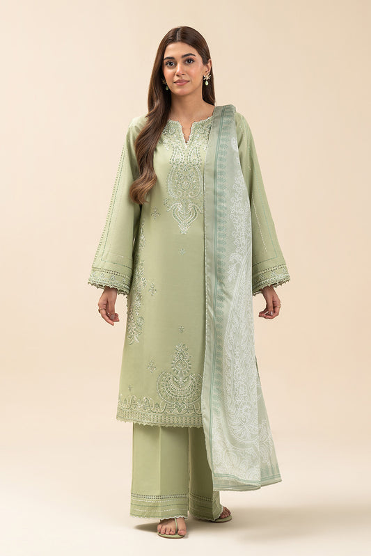 3 PIECE EMBROIDERED LAWN SUIT-GREEN SMOKE (UNSTITCHED)