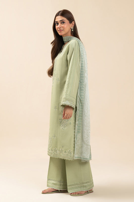 3 PIECE EMBROIDERED LAWN SUIT-GREEN SMOKE (UNSTITCHED)