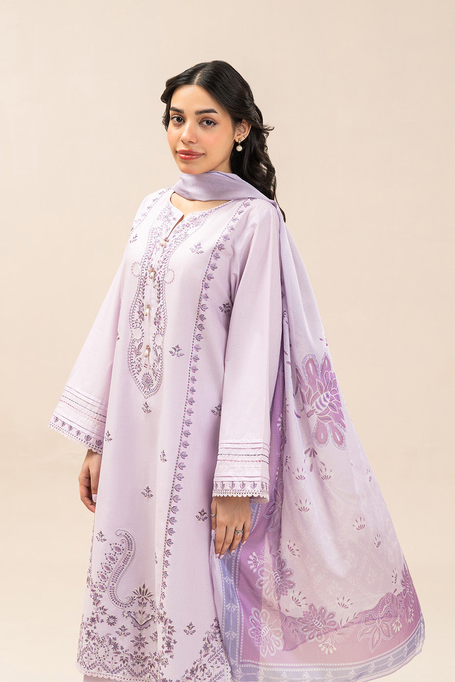 3 PIECE EMBROIDERED LAWN SUIT-MISTY LAVENDER (UNSTITCHED)