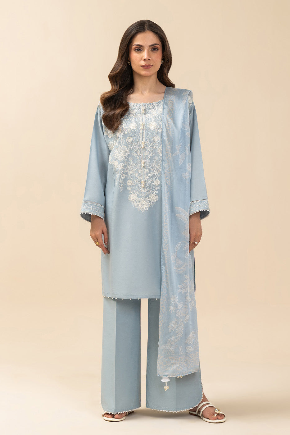 3 PIECE EMBROIDERED LAWN SUIT-SERENITY BLUE (UNSTITCHED)