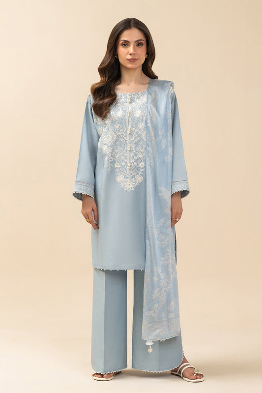 3 PIECE EMBROIDERED LAWN SUIT-SERENITY BLUE (UNSTITCHED)