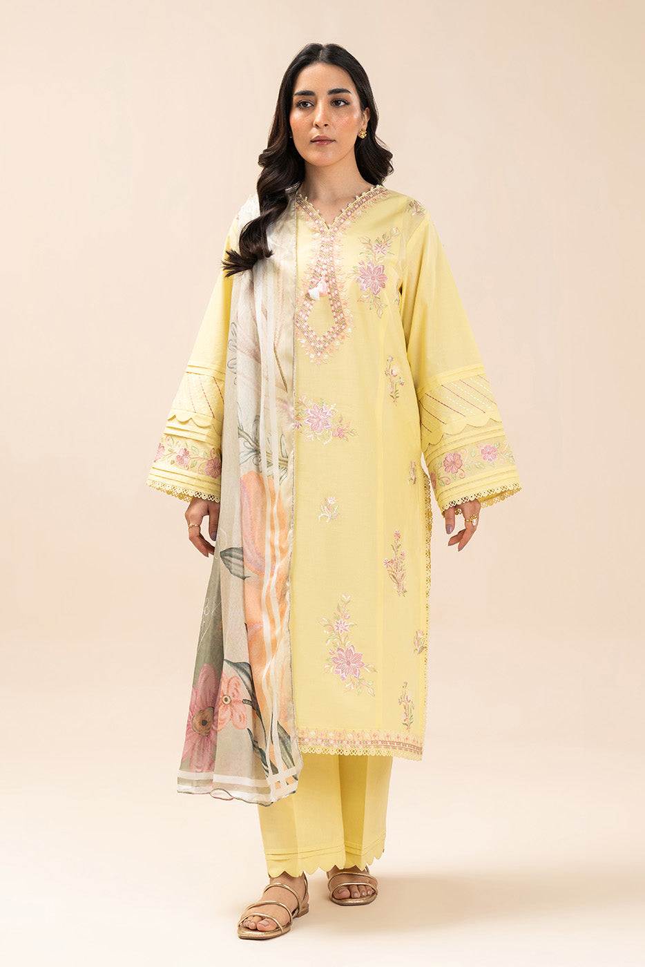 3 PIECE EMBROIDERED LAWN SUIT-LIME GARLAND (UNSTITCHED)