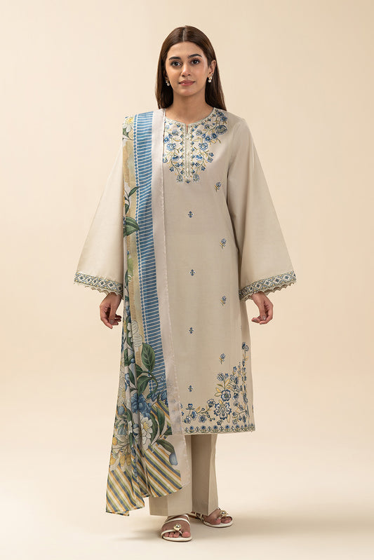 3 PIECE EMBROIDERED LAWN SUIT-IVORY ORCHARD (UNSTITCHED)