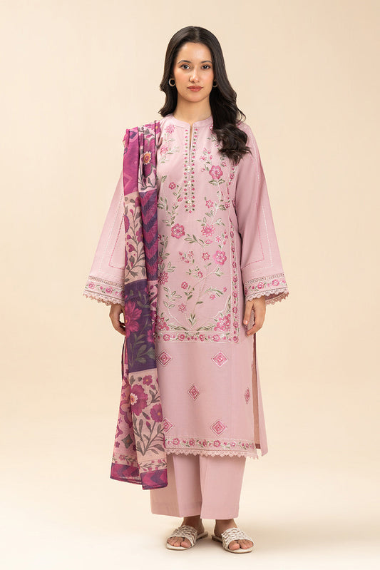 3 PIECE EMBROIDERED LAWN SUIT-PINK SERENITY (UNSTITCHED)
