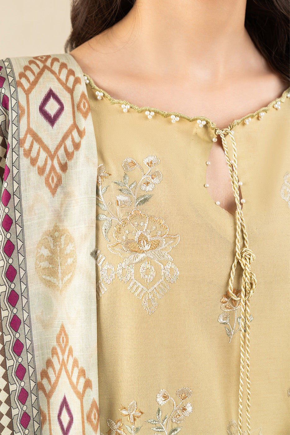 3 PIECE EMBROIDERED LAWN SUIT-FLAXEN REDOLENCE (UNSTITCHED)