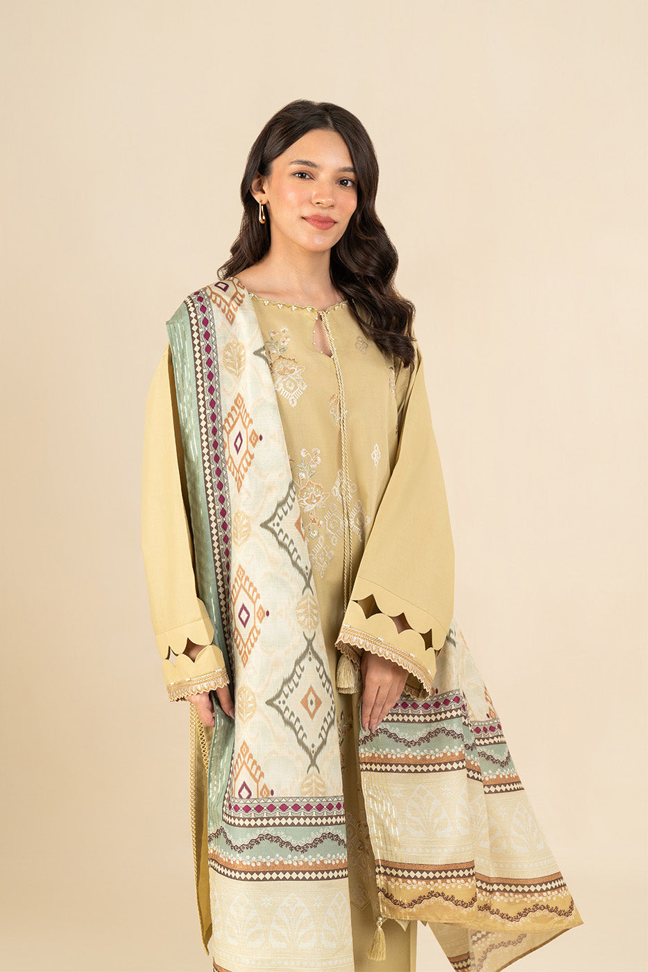 3 PIECE EMBROIDERED LAWN SUIT-FLAXEN REDOLENCE (UNSTITCHED)