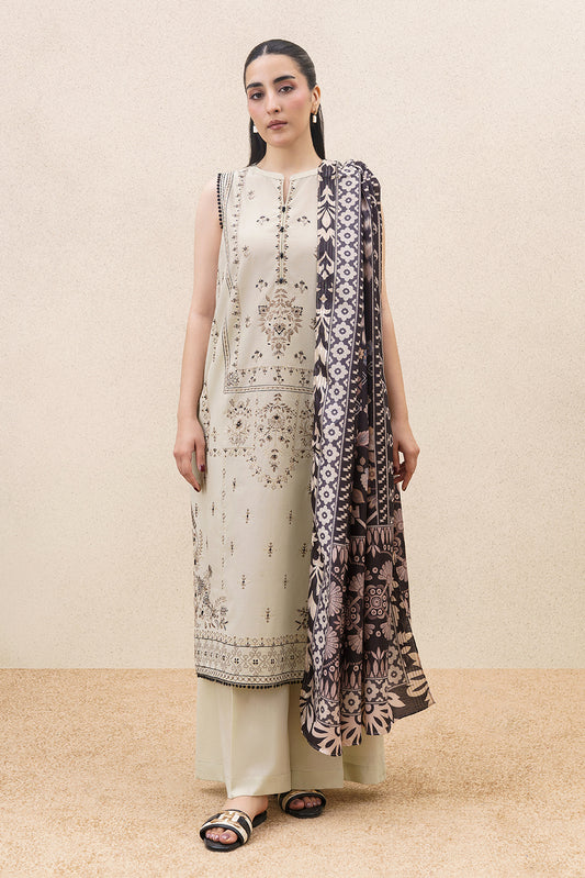 3 PIECE EMBROIDERED LAWN SUIT-SILVER DUSK (UNSTITCHED)