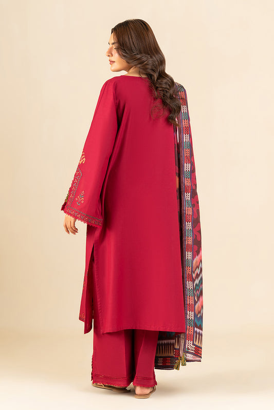 3 PIECE EMBROIDERED LAWN SUIT-IKKAT BERRY (UNSTITCHED)