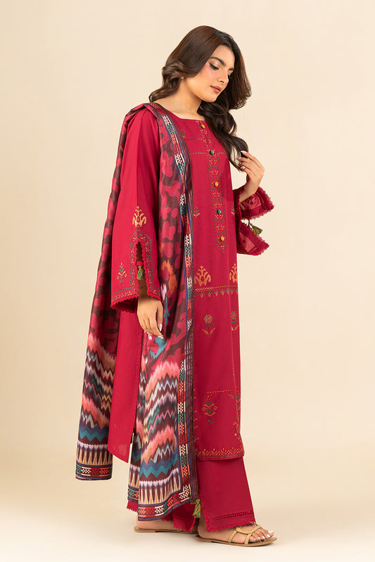 3 PIECE EMBROIDERED LAWN SUIT-IKKAT BERRY (UNSTITCHED)