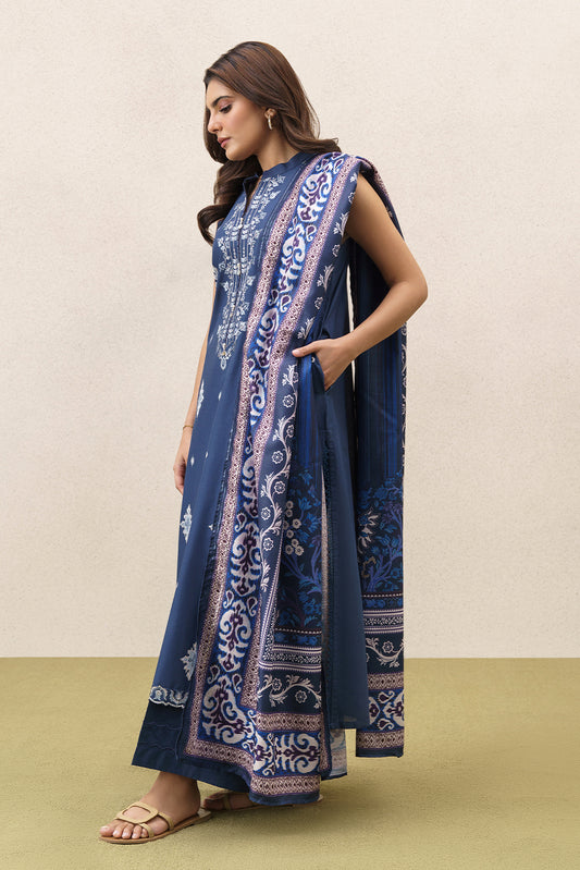 3 PIECE EMBROIDERED LAWN SUIT-MIDNIGHT MIRACLE (UNSTITCHED)