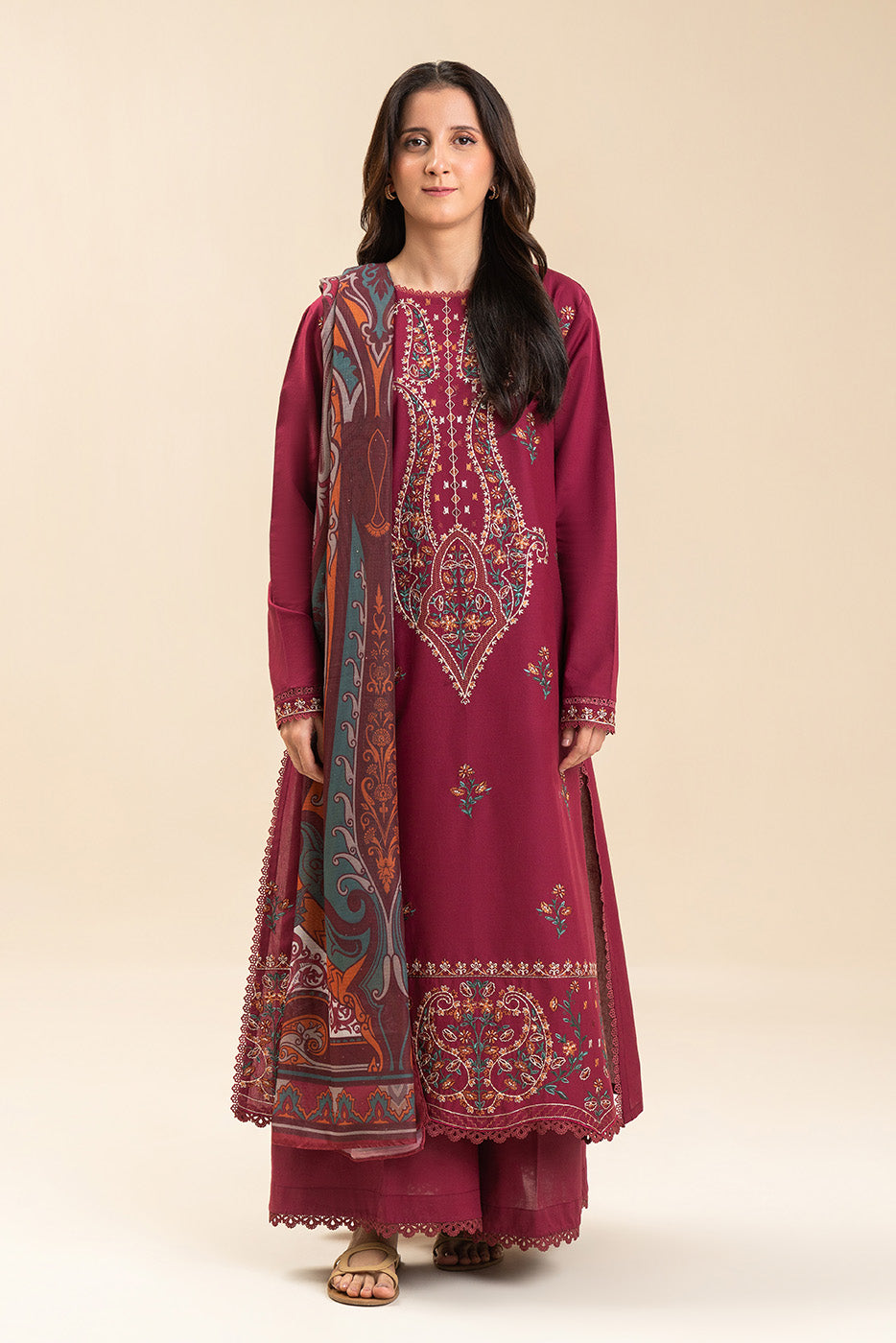 3 PIECE EMBROIDERED LAWN SUIT-BERRY WEFT (UNSTITCHED)