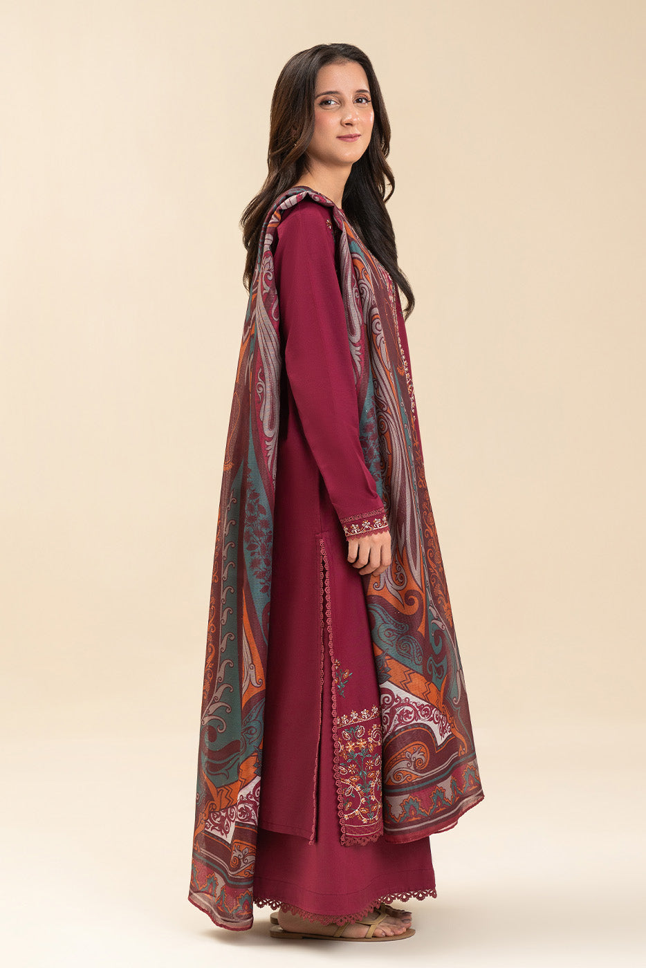 3 PIECE EMBROIDERED LAWN SUIT-BERRY WEFT (UNSTITCHED)