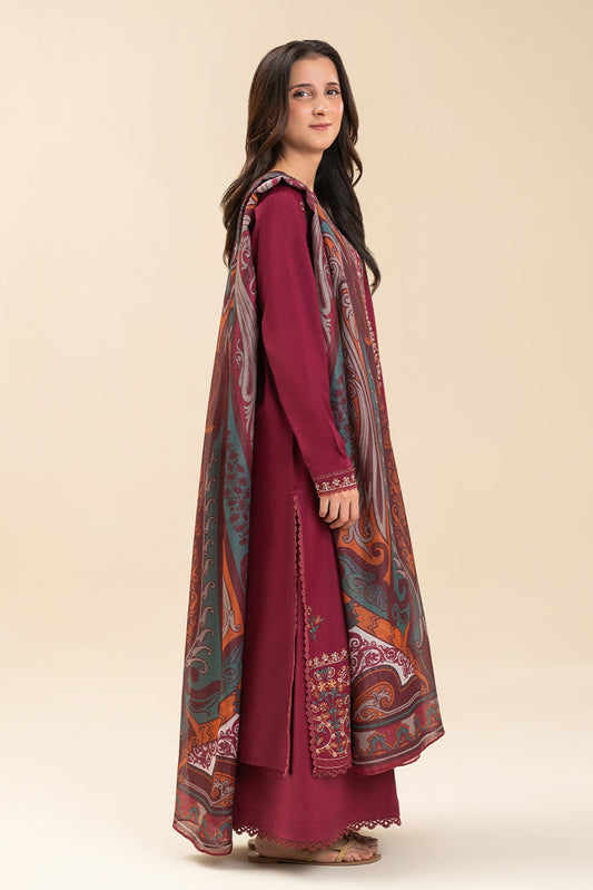 3 PIECE EMBROIDERED LAWN SUIT-BERRY WEFT (UNSTITCHED)