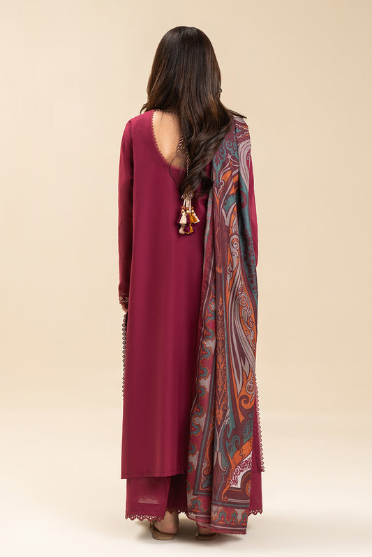 3 PIECE EMBROIDERED LAWN SUIT-BERRY WEFT (UNSTITCHED)