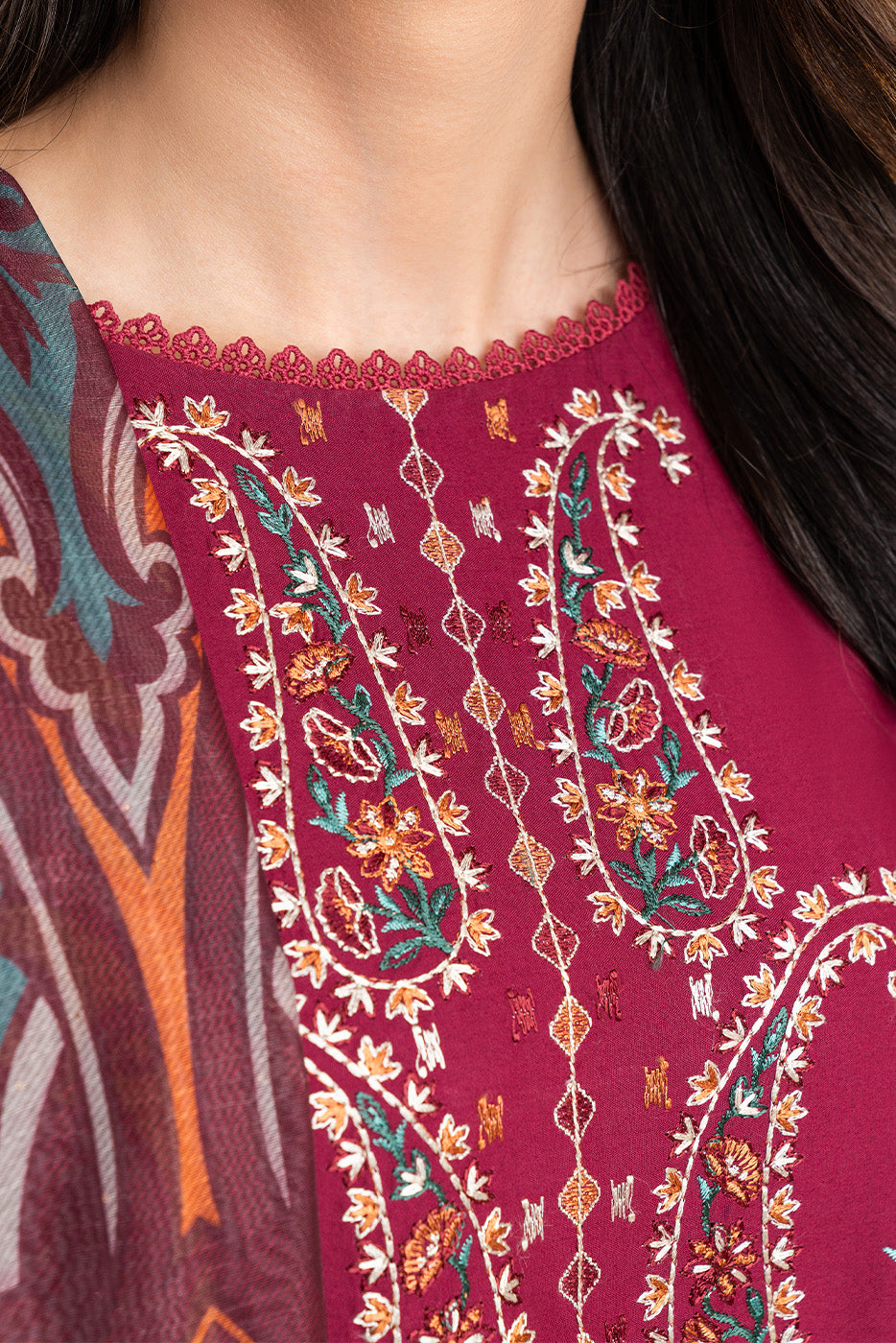 3 PIECE EMBROIDERED LAWN SUIT-BERRY WEFT (UNSTITCHED)